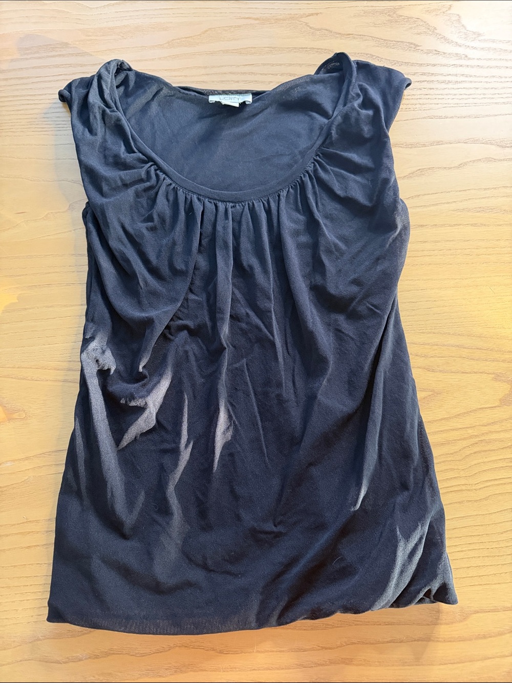 LOFT Black Gathered Scoop-Neck Tank